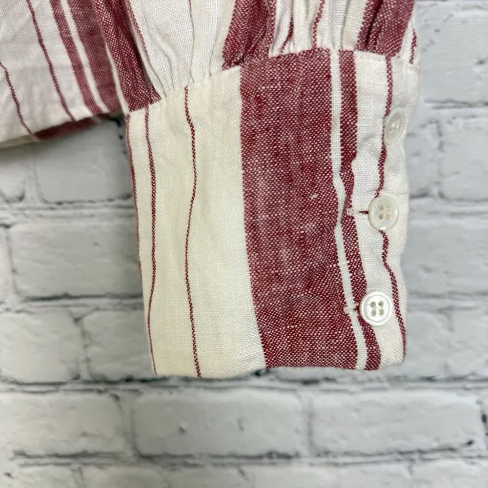 Reformation Finnegan Linen Striped Blouse Top White Red Stripe Size 4 Coastal